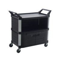18090 - TRUST® Commercial 3 Tier Large Utility Service Cart With Lockable Doors