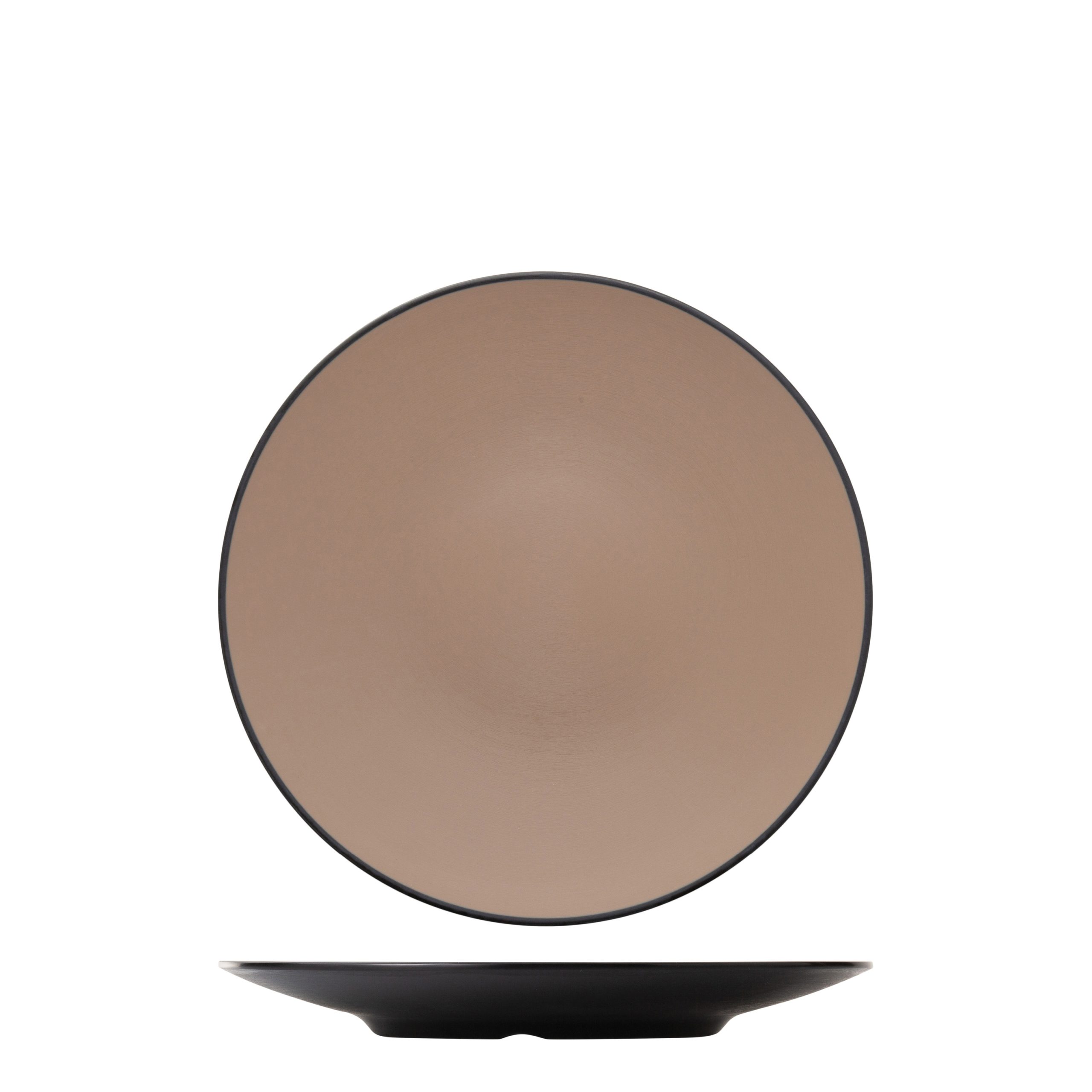 Dual Colour Beige & Black Round Coupe Plate - 300mm (Pack of 12)