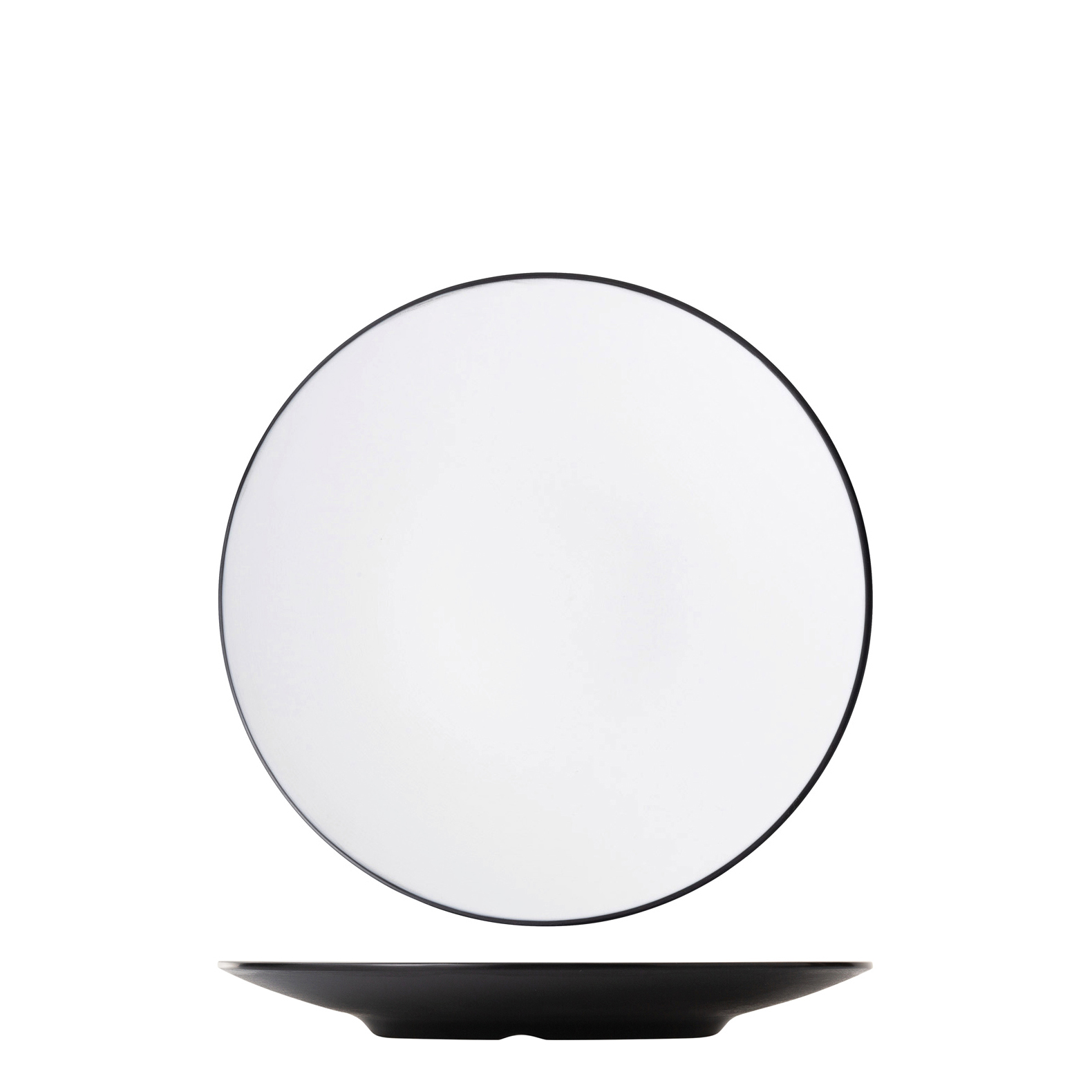 Dual Colour White & Black Round Coupe Plate - 300mm (Pack of 12)