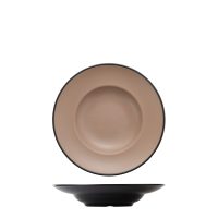 COU COU Dual Colour Beige & Black Round Pasta/Soup Bowl - 260mm (Pack of 12)