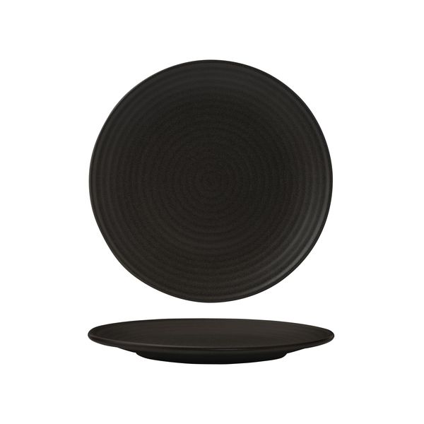 Zuma Charcoal Ribbed Round Plate - 210mm (Pack of 6)