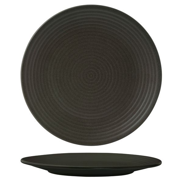 Zuma Charcoal Ribbed Round Plate - 310mm (Pack of 3)