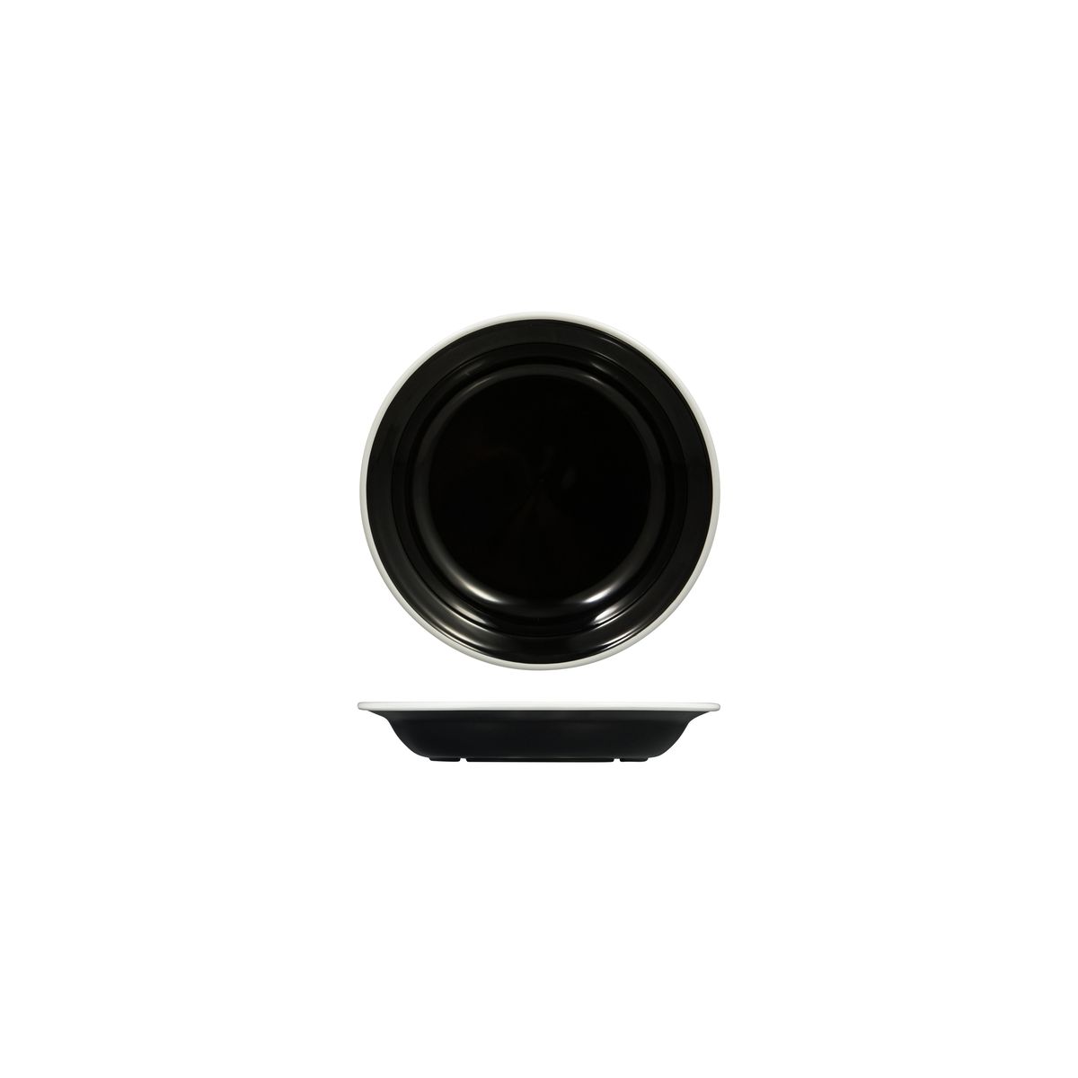 Ryner Melamine Evoke Deep Round Bowl - Black With White Rim - 380ml (Pack of 12)