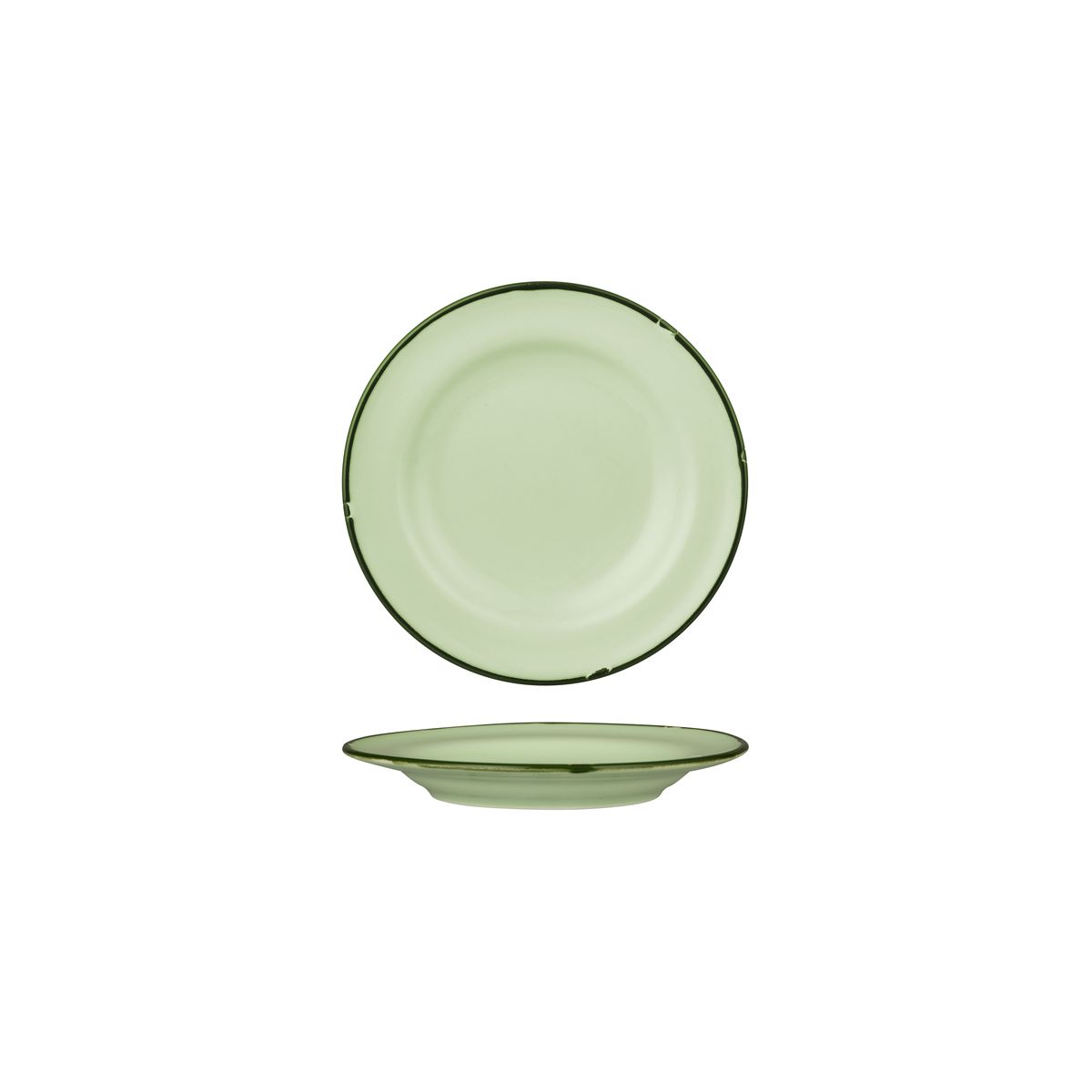 Luzerne Tintin Green With Green Line - Round Plate - Wide Rim - 170mm (Pack of 6)