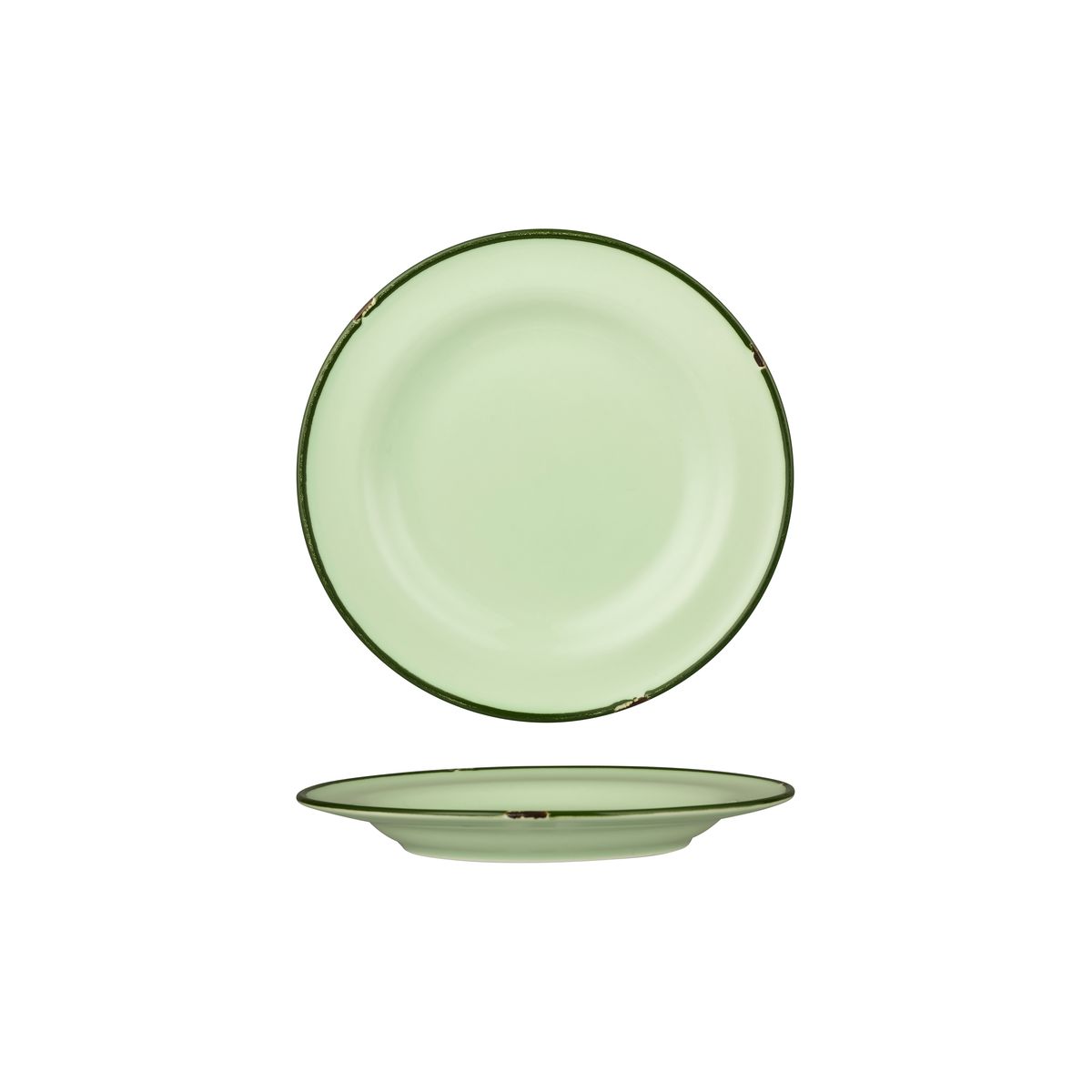 Luzerne Tintin Green With Green Line - Round Plate - Wide Rim - 210mm (Pack of 6)