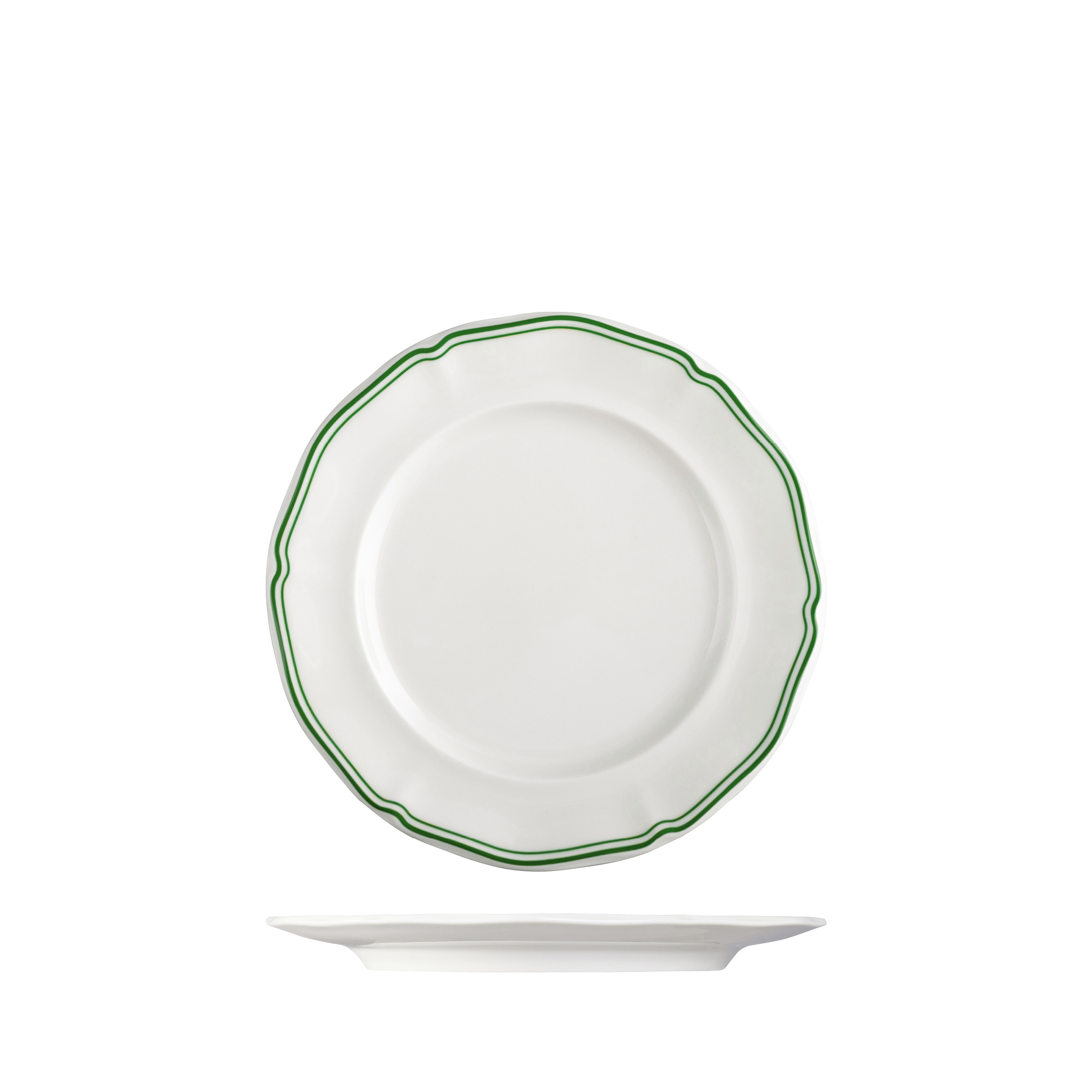 Luzerne Astoria Emerald Scalloped Round Plate - Wide Rim - 210mm (Pack of 6)