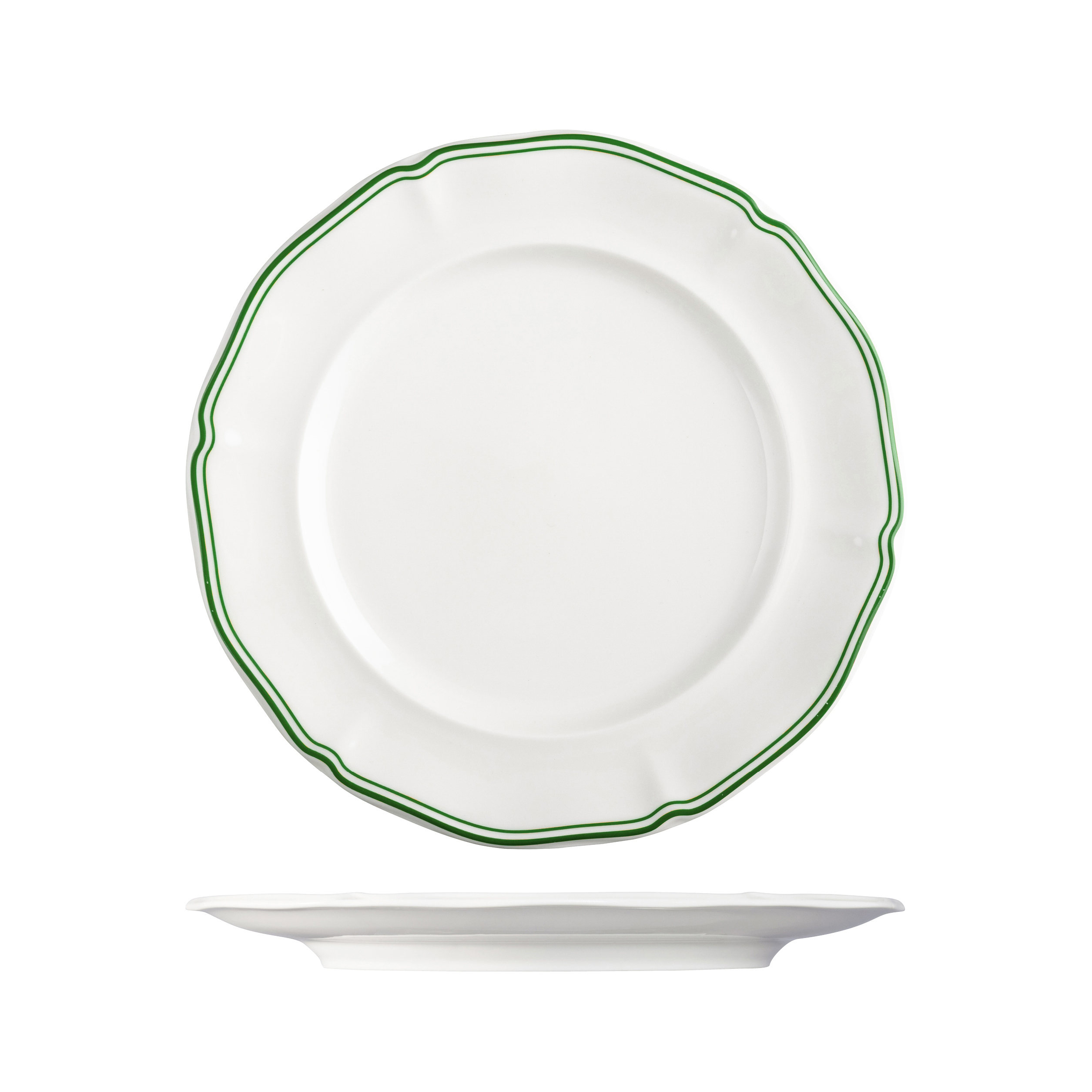 Luzerne Astoria Emerald Scalloped Round Plate - Wide Rim - 270mm (Pack of 4)