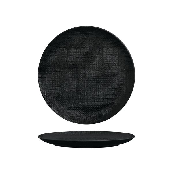 Luzerne Linen Matte Black Round Plate - Flat / Coupe - 260mm (Pack of 4)