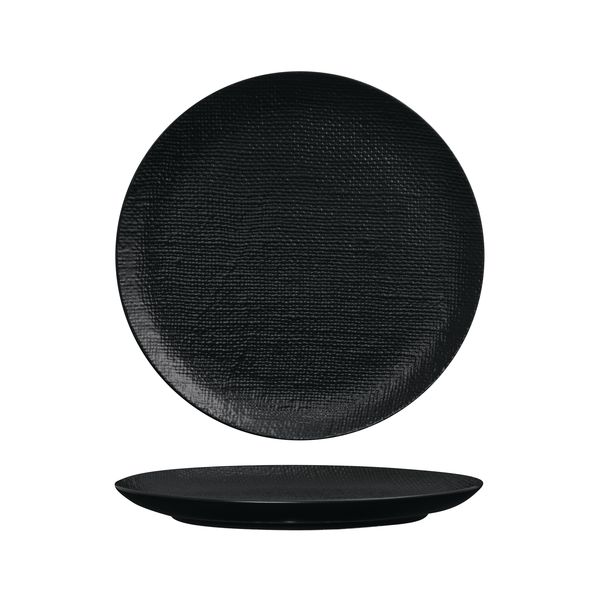 Luzerne Linen Matte Black Round Plate - Flat / Coupe - 285mm (Pack of 4)
