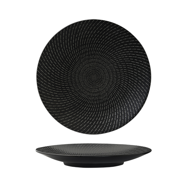 Luzerne Zen Black Swirl Round Coupe Plate - 275mm (Pack of 4)