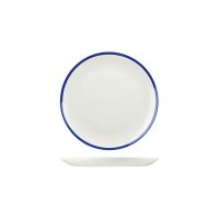 Churchill Retro Blue Round Coupe Plate - 165mm - White with Blue Rim (Pack of 12)