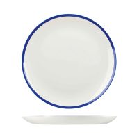 Churchill Retro Blue Round Coupe Plate - 288mm - White with Blue Rim (Pack of 12)