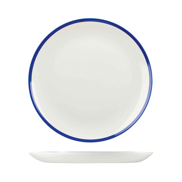 Churchill Retro Blue Round Coupe Plate - 288mm - White with Blue Rim (Pack of 12)