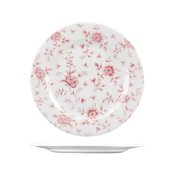 Churchill Rose Chintz Cranberry Round Plate - Wide Rim - 305mm (Pack of 6)