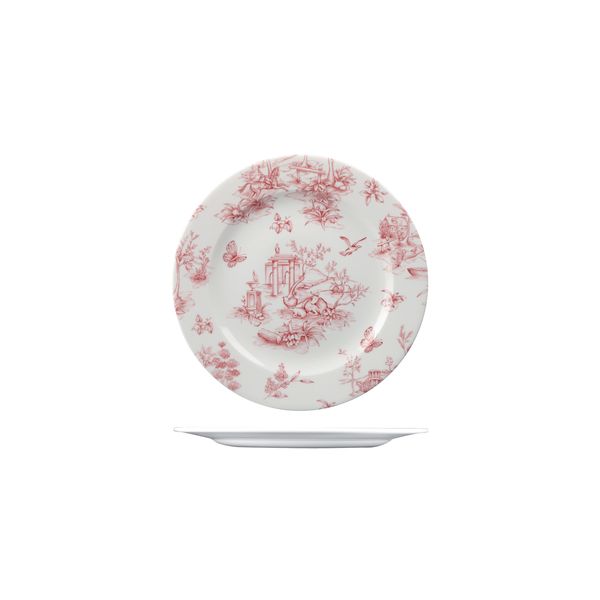 Churchill Toile Cranberry Round Plate - Wide Rim - 210mm (Pack of 6)