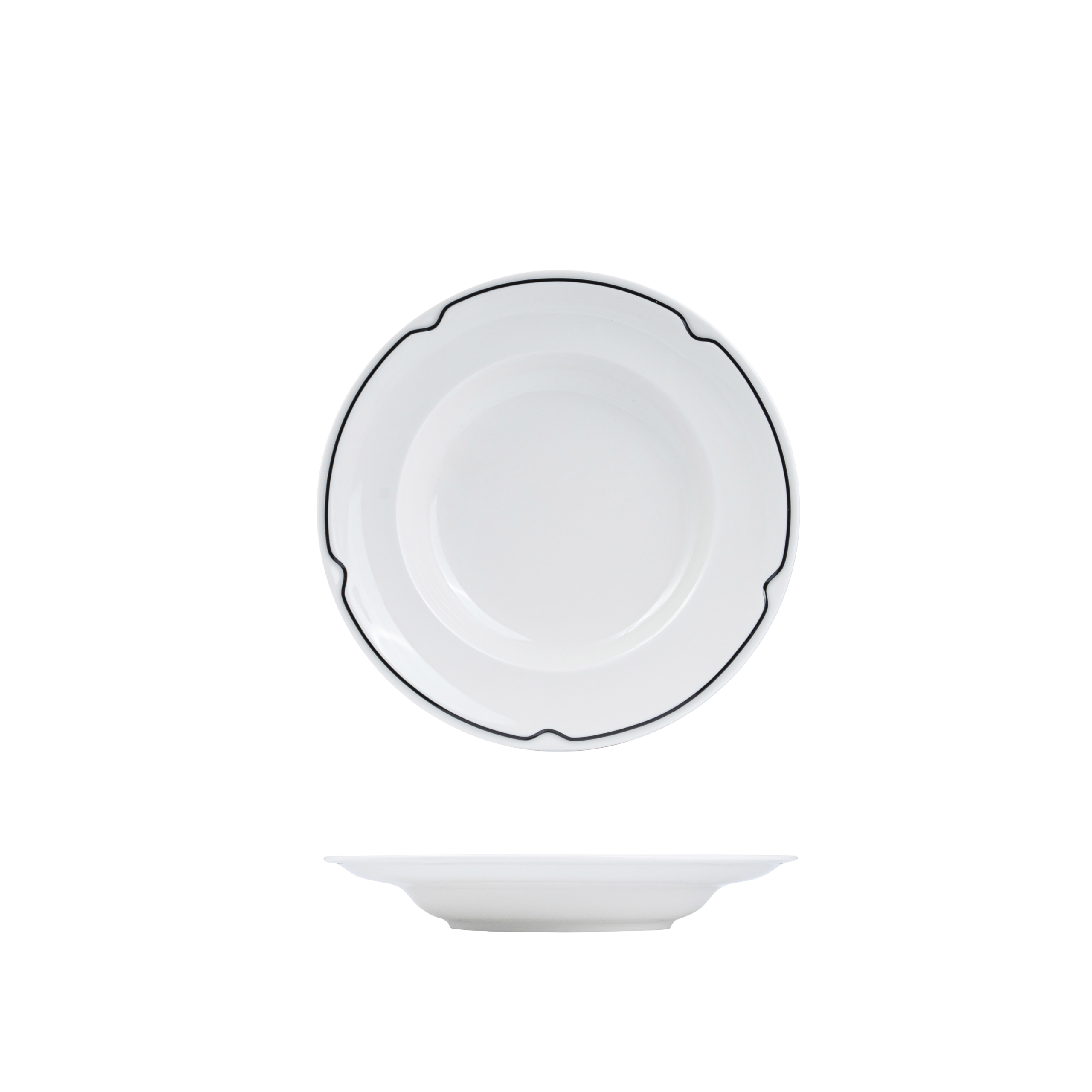 RAK Porcelain Charlotte Round Bowl - Wide Rim - 240mm - White with Black Line (Pack of 12)