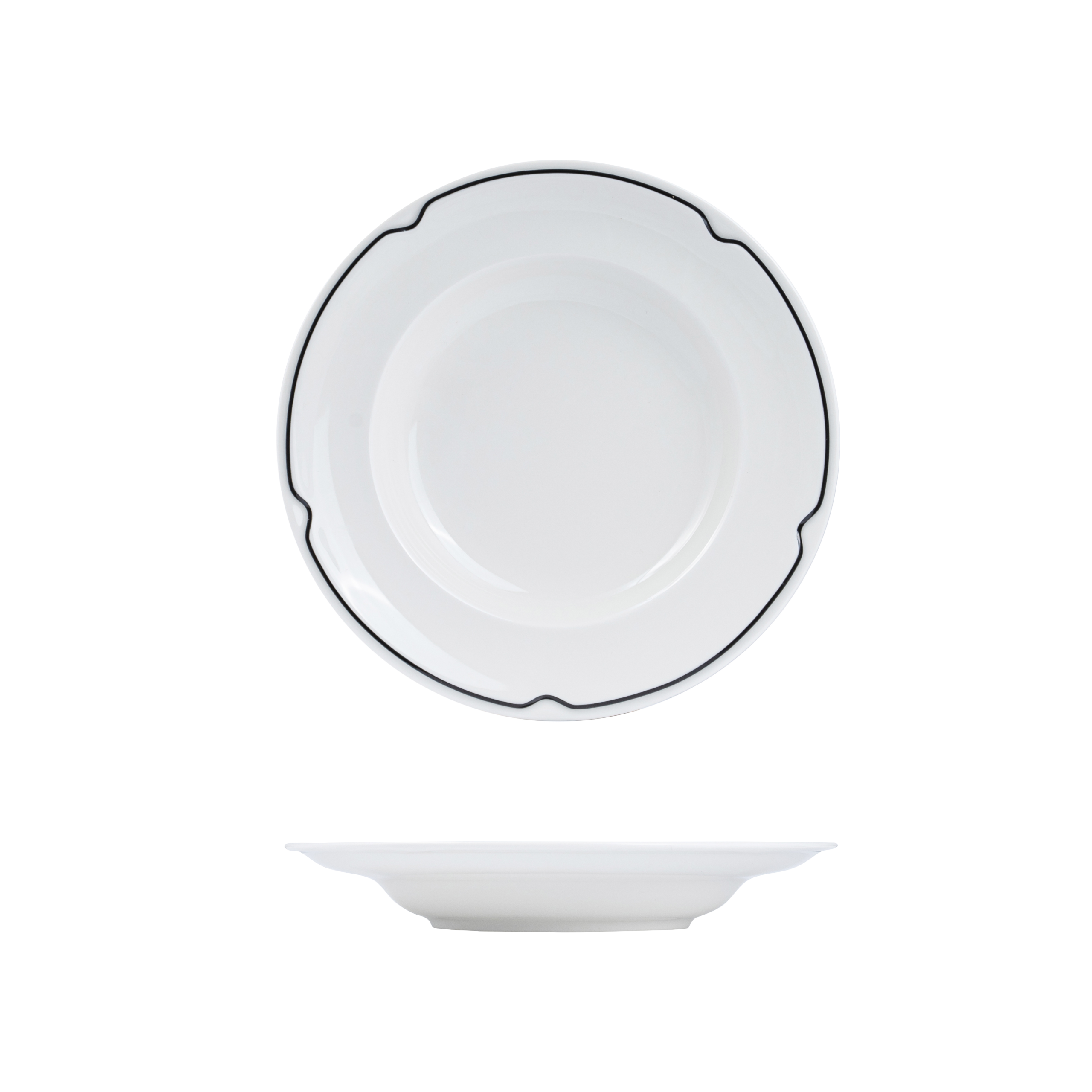 RAK Porcelain Charlotte Round Bowl - Wide Rim - 260mm - White with Black Line (Pack of 12)
