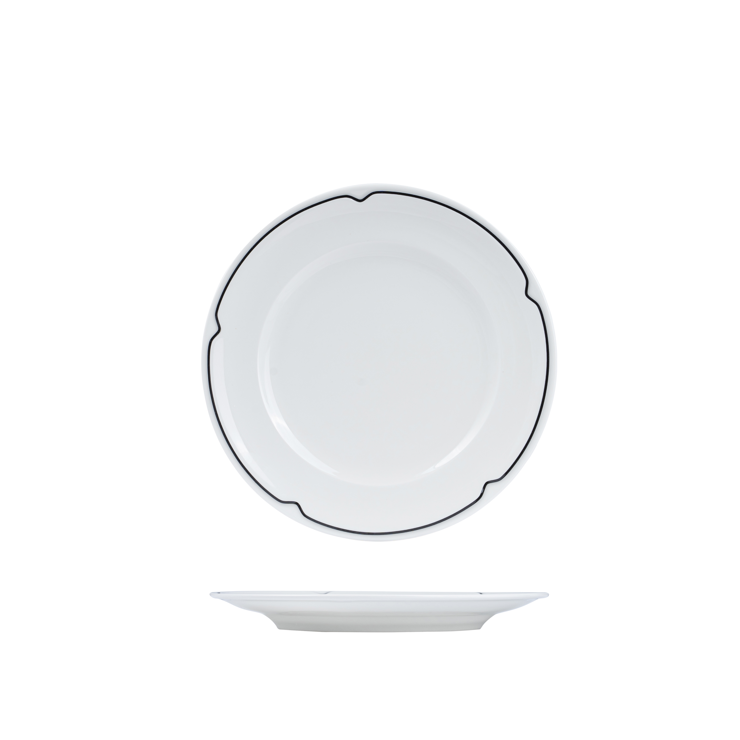 RAK Porcelain Charlotte Round Plate - Wide Rim - 240mm - White with Black Line (Pack of 12)