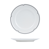 RAK Porcelain Charlotte Round Plate - Wide Rim - 290mm - White with Black Line (Pack of 12)