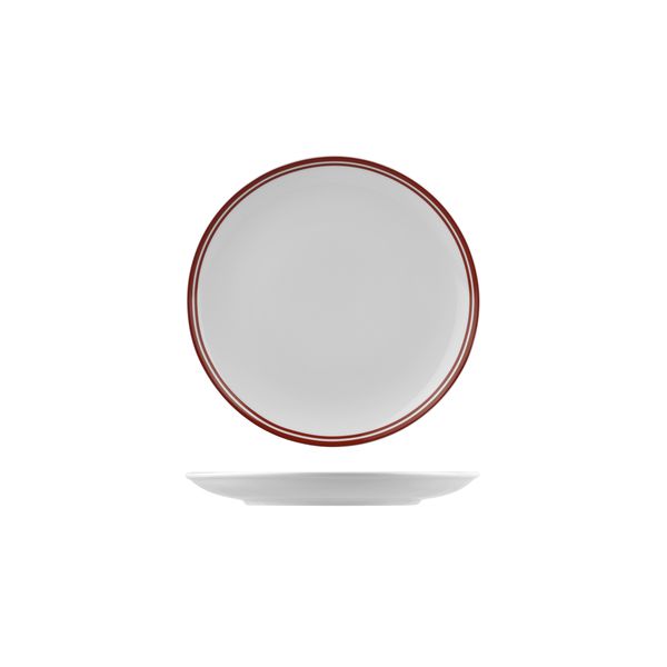 RAK Porcelain Nano Cru Red Round Coupe Plate - Double Line - 210mm (Pack of 12)