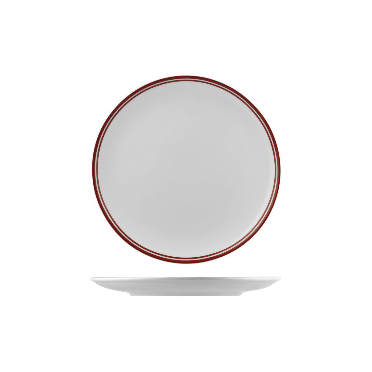 RAK Porcelain Nano Cru Red Round Coupe Plate - Double Line - 240mm (Pack of 12)