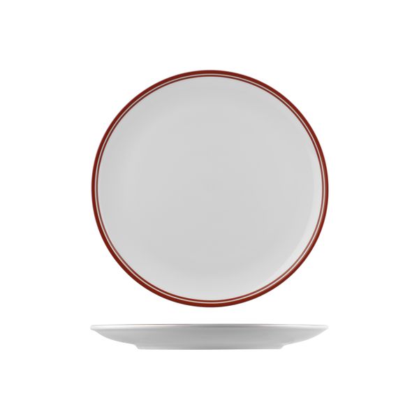 RAK Porcelain Nano Cru Red Round Coupe Plate - Double Line - 270mm (Pack of 12)