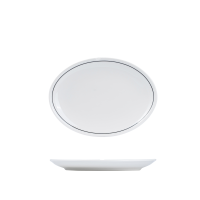 RAK Porcelain Princeton Oval Coupe Plate - 260x190mm - White with Black Line (Pack of 12)
