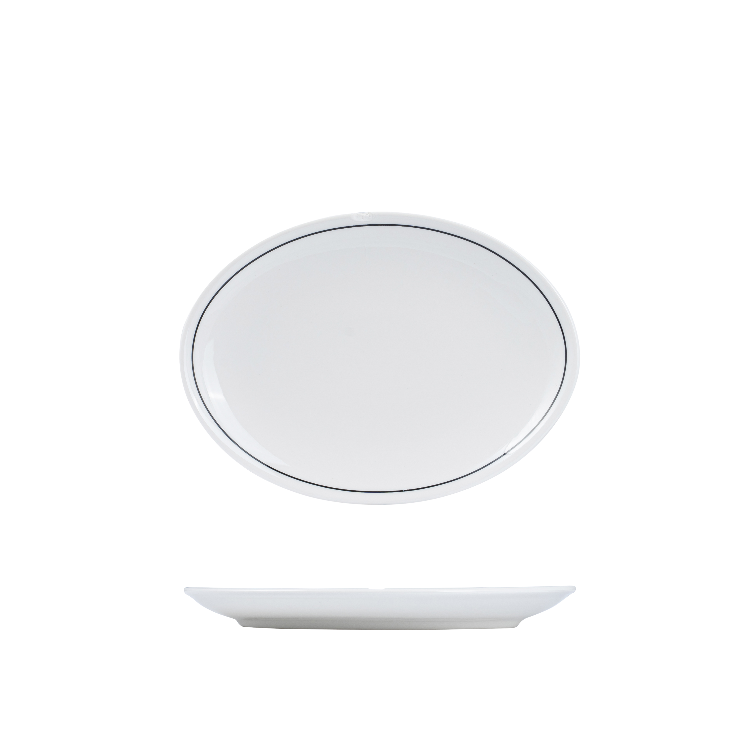 RAK Porcelain Princeton Oval Coupe Plate - 260x190mm - White with Black Line (Pack of 12)