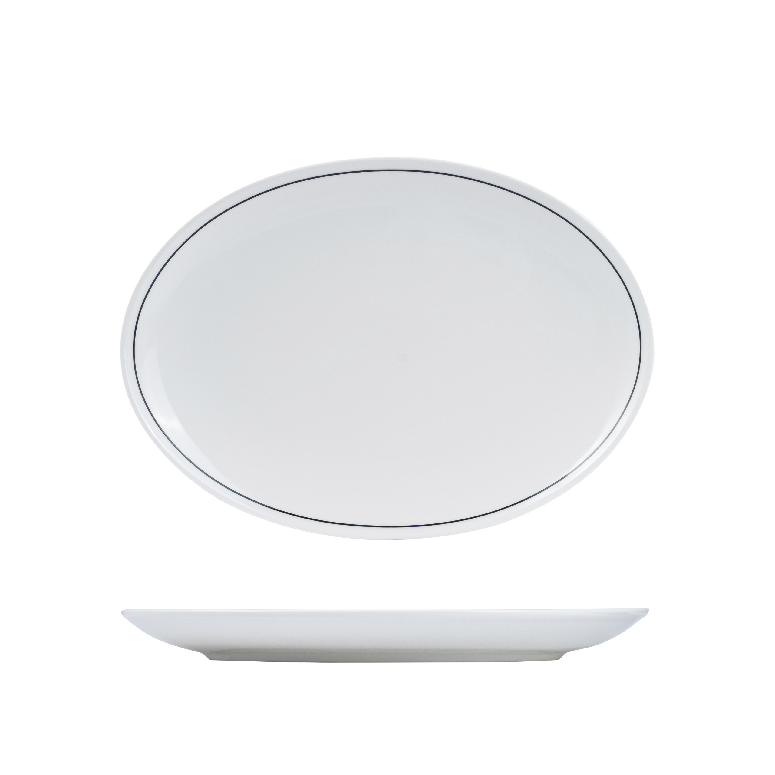 RAK Porcelain Princeton Oval Coupe Plate - 320x210mm - White with Black Line (Pack of 6)