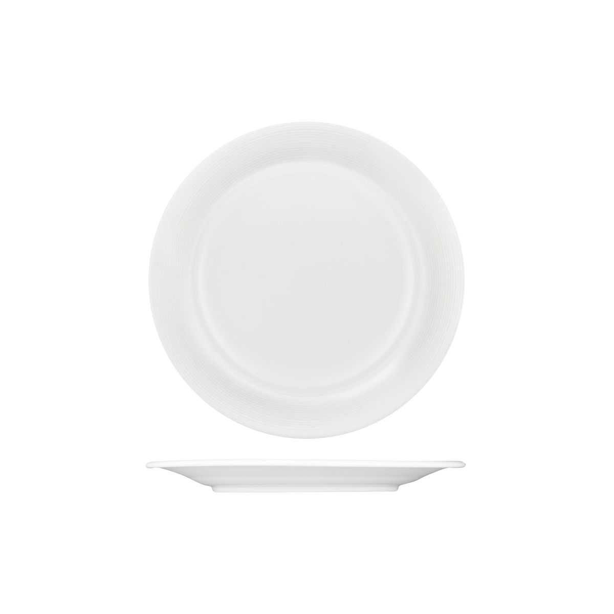 Australian Fine China Saturn Round Plate - Embossed Wide Rim - 230mm - White (Pack of 6)