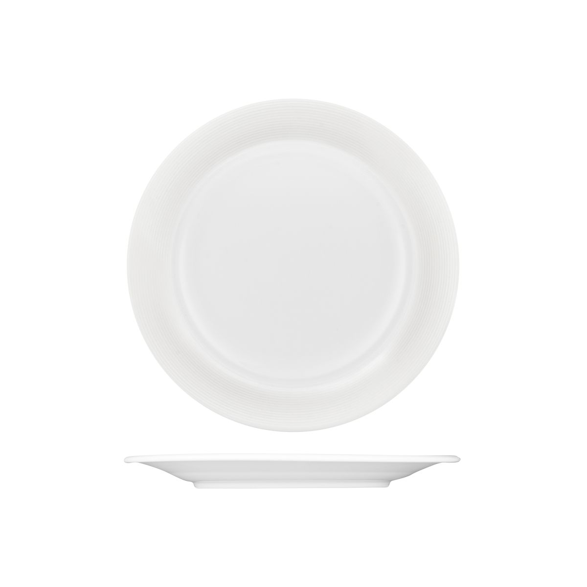 Australian Fine China Saturn Round Plate - Embossed Wide Rim - 260mm - White (Pack of 6)