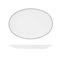 RAK Porcelain Harriette Oval Plate - Wide Rim - 380x265mm - White with Black Line (Pack of 6)