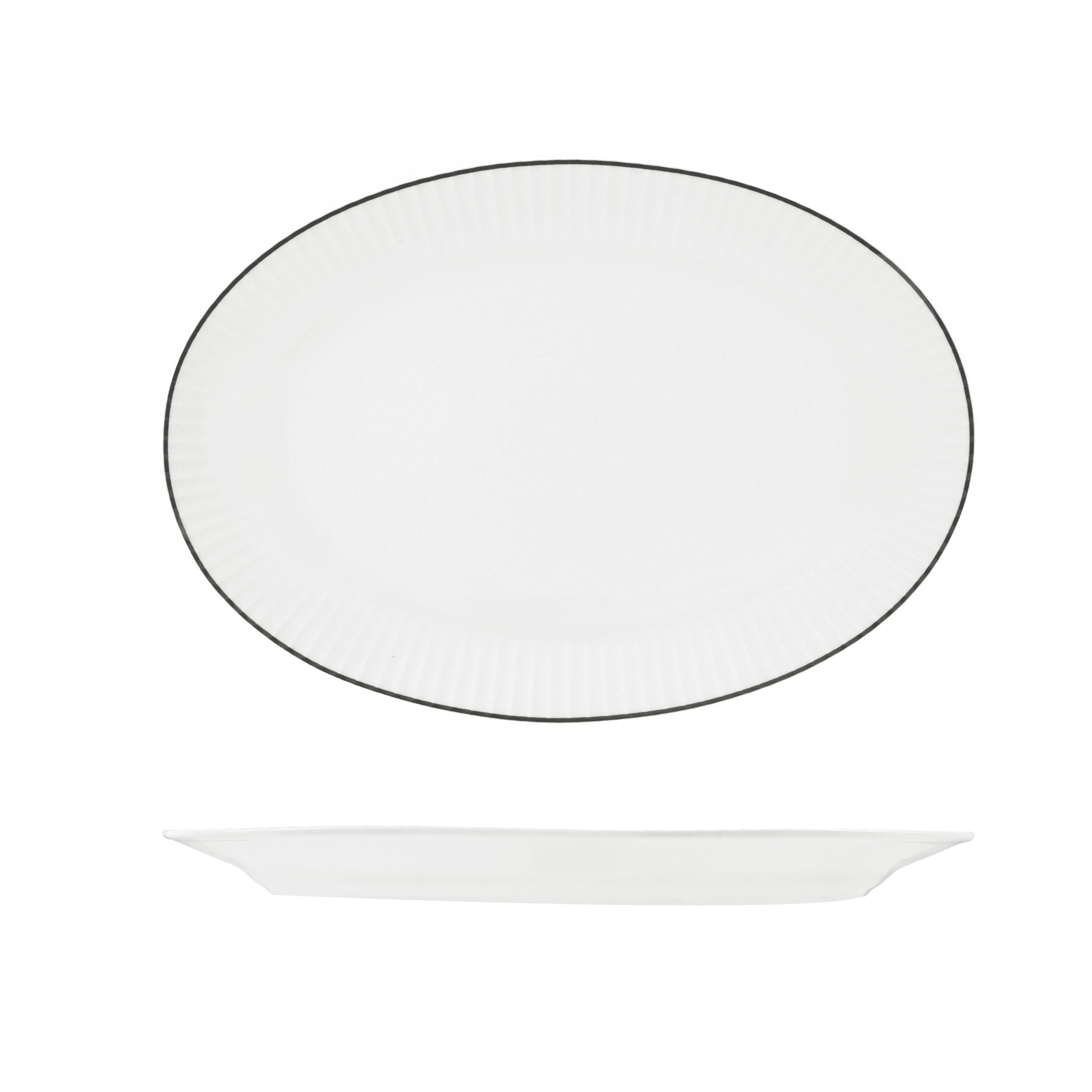 RAK Porcelain Harriette Oval Plate - Wide Rim - 380x265mm - White with Black Line (Pack of 6)